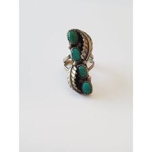 Vintage Turquoise Navette Sterling Silver Ring